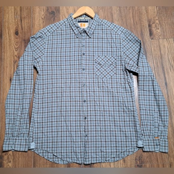 Hugo Boss Orange Label Men's Button Down Shirt Gray Brown Check Size XL - Picture 1 of 7